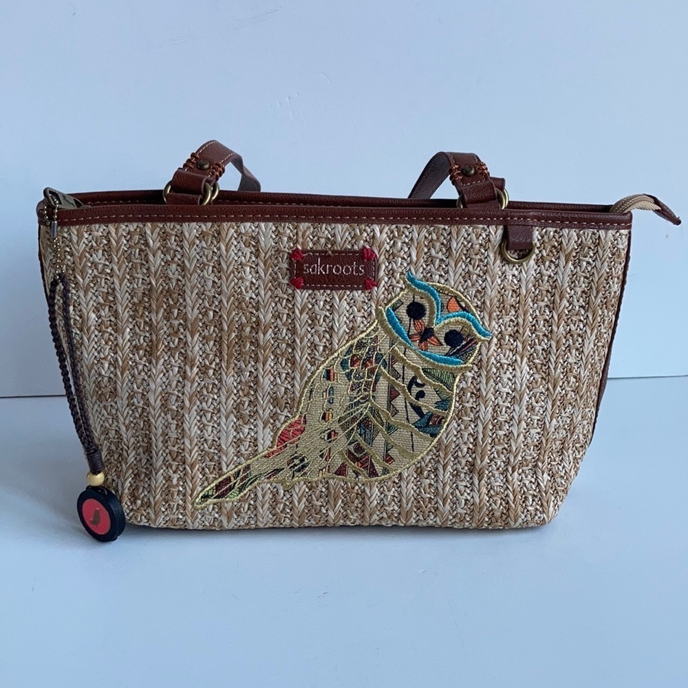 Sakroots small straw owl satchel handbag purse
